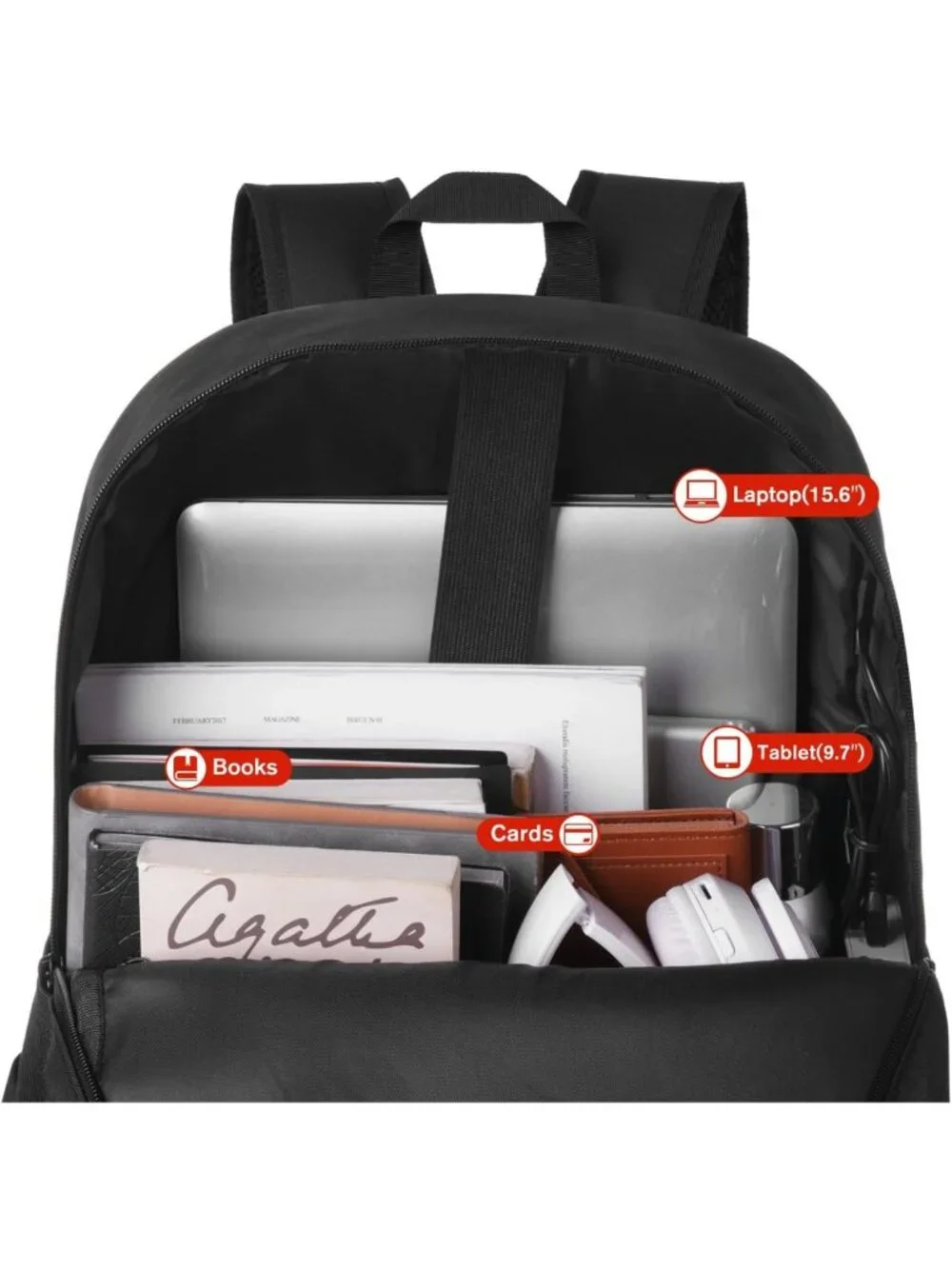 Stylish Black Casual Backpack for Teens & Adults, 15.6